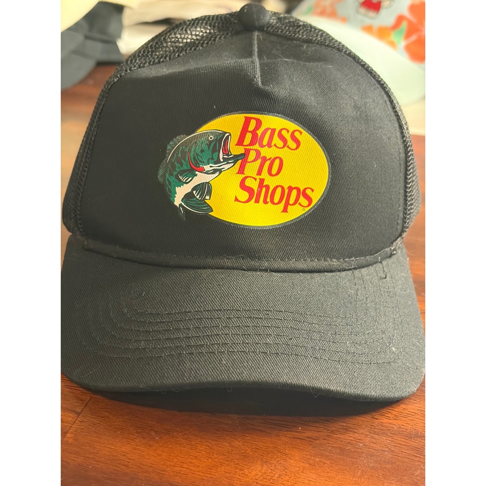 Bass Pro Shops Mesh Trucker Hat Black Snapback Fishing Cap Logo Patch